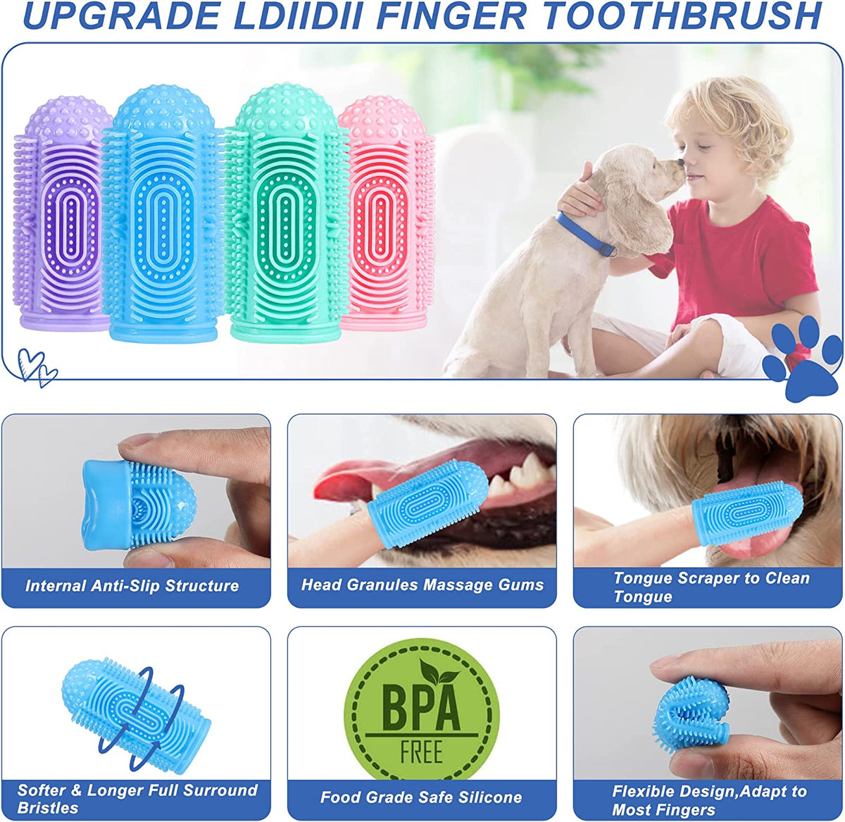 Dog Toothbrush 4 Pack Dog Tooth Brushing Kit Dogs Finger Toothbrush for Teeth Cleaning & Dental Care Cat Toothbrushs Doges Tooth Brush Puppy Toothbrushs Pet Toothbrushes Finger Brush