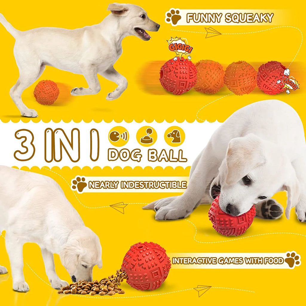 Dog Balls Treat Dispensing Dog Toys, Dog Toys for Aggressive Chewers Large Breed, Nearly Indestructible Squeaky Dog Chew Toys for Large Dogs, Natural Rubber Dog Puzzle Toys, Tough IQ Dog Treat Balls