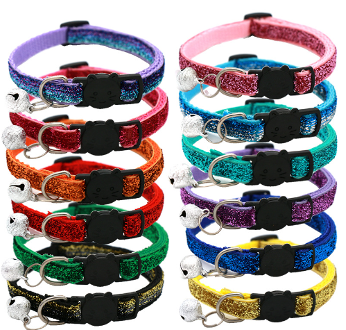 Pawsy Adjustable Colorful Cat Collar with Bell for Pets