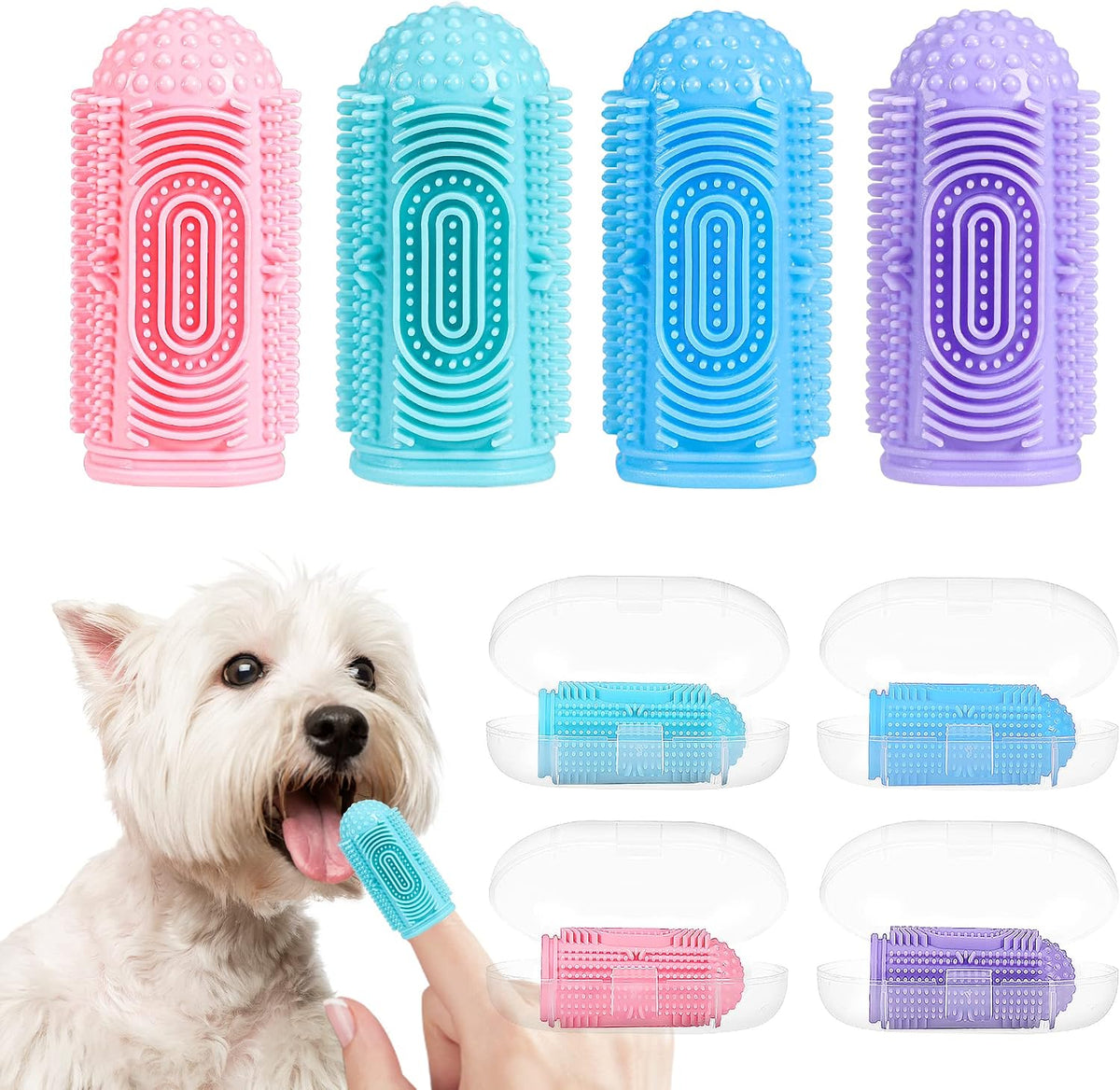 Dog Toothbrush 4 Pack Dog Tooth Brushing Kit Dogs Finger Toothbrush for Teeth Cleaning & Dental Care Cat Toothbrushs Doges Tooth Brush Puppy Toothbrushs Pet Toothbrushes Finger Brush