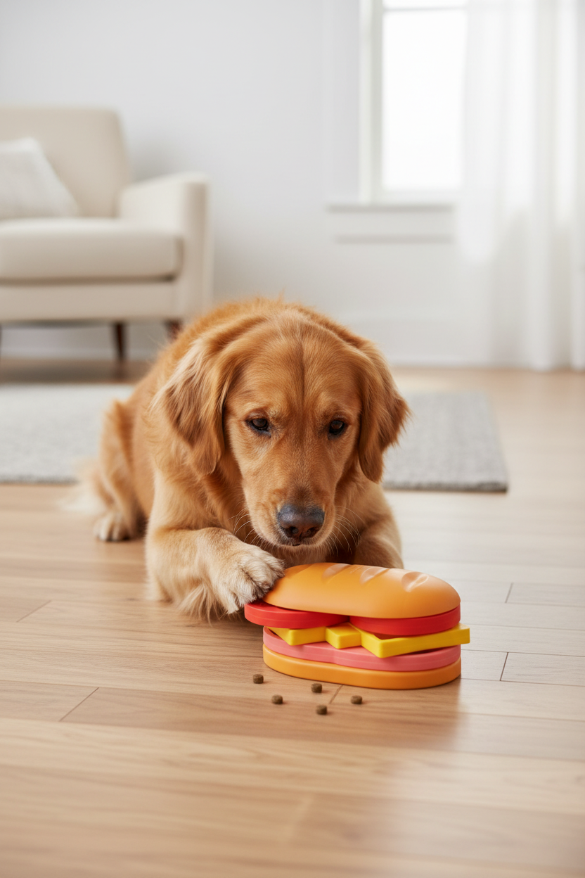 Dog Playing with Pawsy Treat Puzzle